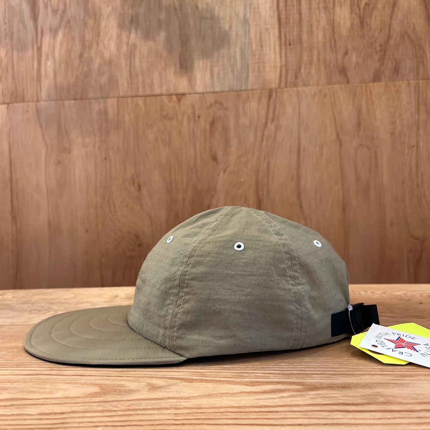 LONG BILL 6 PANEL HAT BY M.I.T NYLON KHAKI