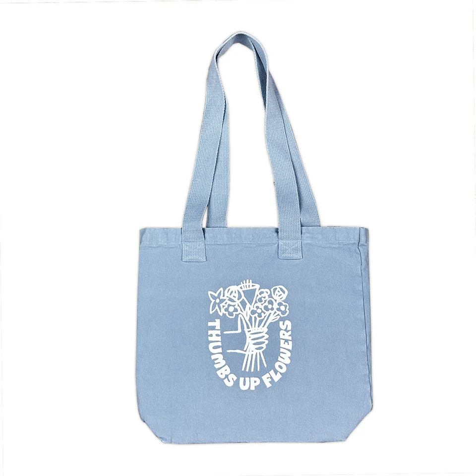 THUMBS UP FLOWERS SMALL TOTE LIGHT BLUE