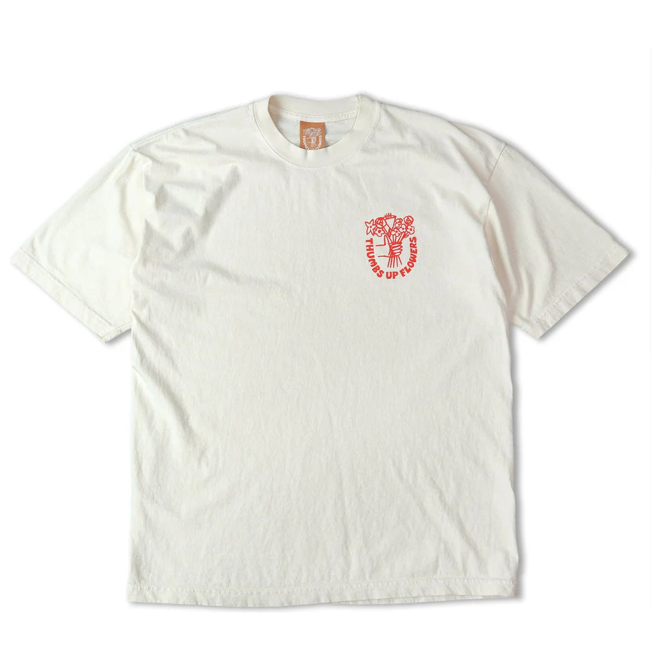 THUMBS UP FLOWERS LOGO T-SHIRT -CREAM