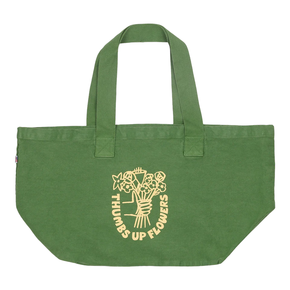 THUMBS UP FLOWERS LARGE TOTE GREEN