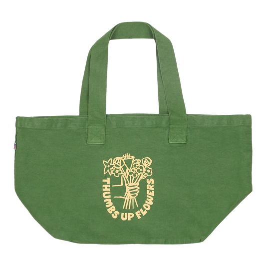 THUMBS UP FLOWERS LARGE TOTE GREEN