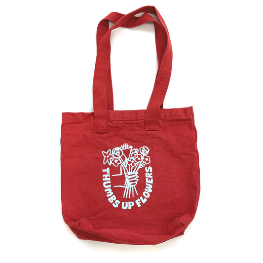 THUMBS UP FLOWERS SMALL TOTE RED