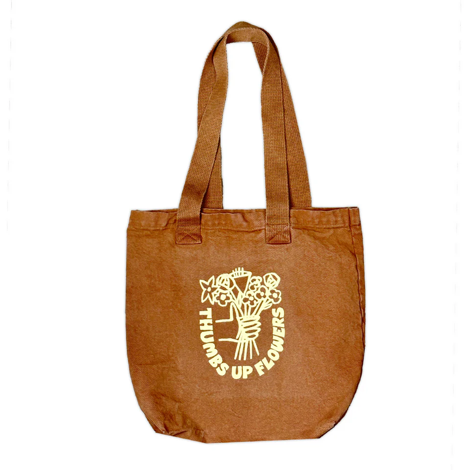 THUMBS UP FLOWERS SMALL TOTE BROWN